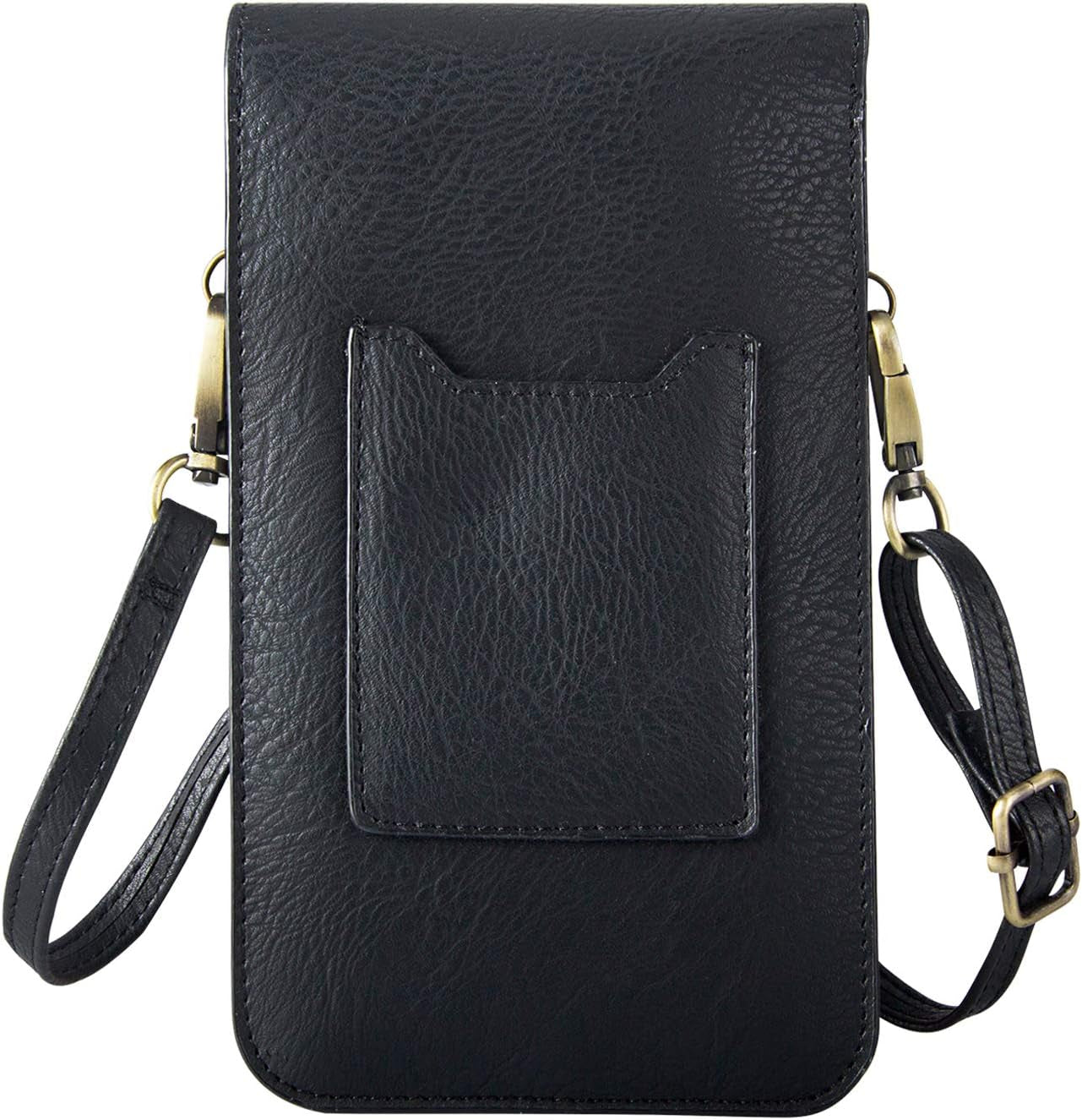 Techcircle Small Cell Phone Purse, Synthetic Leather Crossbody Bag Dual Pockets Card Holder Neck Pouch with Adjustable Strap for Iphone X Xr 8 7 6S Plus, Galaxy S10 S9 S8 Plus, LG G8 Thinq, Black  Techcircle   