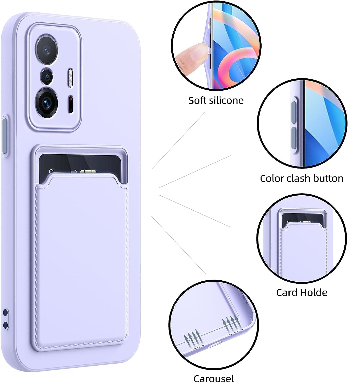 For Xiaomi Mi 11T Case, Xiaomi 11T Pro Case with Minimalist Credit Card Holder Slot TPU Soft TPU Silicone Scratch-Resistant Slim Card Slot Wallet Case Protective Cover for Xiaomi 11T Pro/Mi 11T-Purple  TSAYGFK   