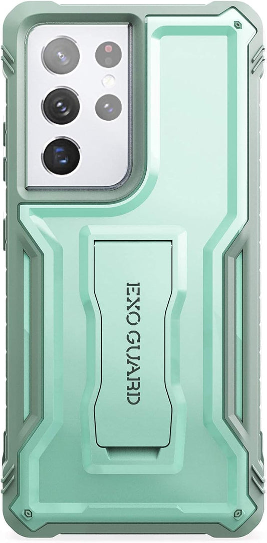 Exoguard Samsung Galaxy S21 Ultra 5G Case, Rubber Shockproof Full Body Cover Case for Samsung S21 Ultra 5G Phone 6.8 Inch, Built-In Kickstand (Green)  ExoGuard   