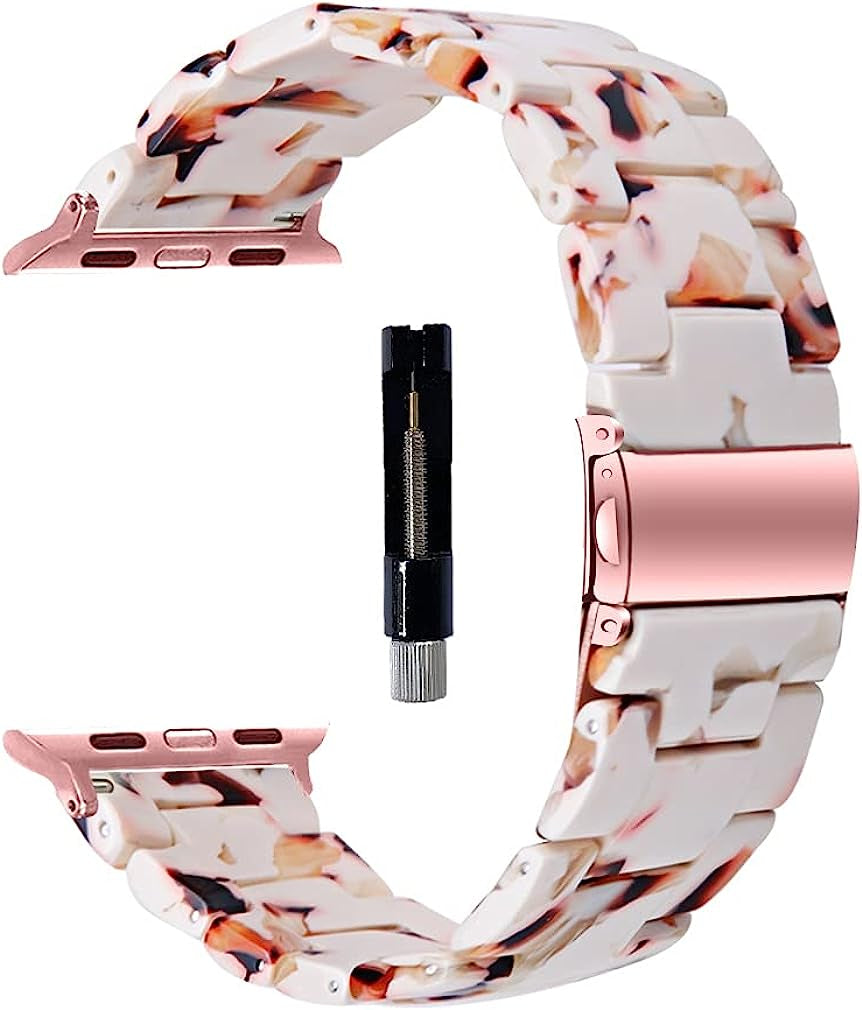 SANXIULY Compatible with Apple Watch Band 38Mm 40Mm 41Mm 42Mm 44Mm 45Mm/Apple Watch Band Ultra 49Mm, Iwatch Resin Bands for Women Compatible for Apple Watch Series 8 7 6 5 4 3 2 1 Se  SANXIULY Nougat White 38/40/41MM 