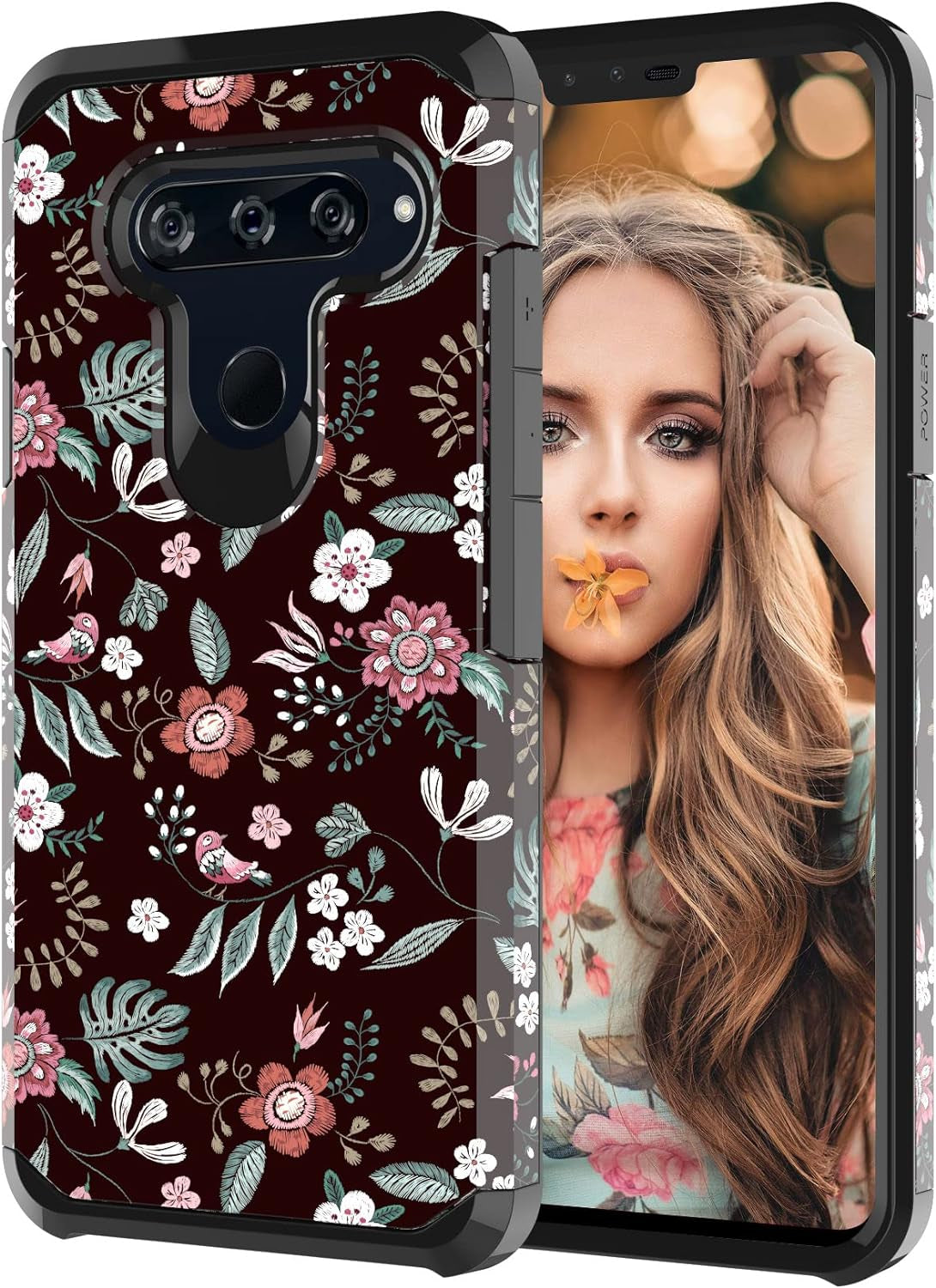 MGAH Compatible with LG V40 Case with Floral Design,Lg V40 Thinq Phone Case,Heavy Duty (PC + TPU) Dual Layer Protective Cover Cute Sturdy Anti-Scratch Shockproof Bumper Case for Women & Girls-Flowers  MGAH   