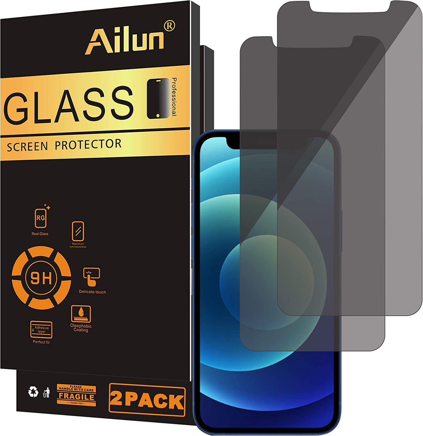 Ailun Privacy Screen Protector for Iphone 14/ 13/ 13 Pro [6.1 Inch] 2 Pack anti Spy Private Tempered Glass Anti-Scratch Case Friendly [Black] [Not for Iphone 13 Pro Max] [2 Pack]  AilunUS iPhone 12 Mini-5.4 Inch  