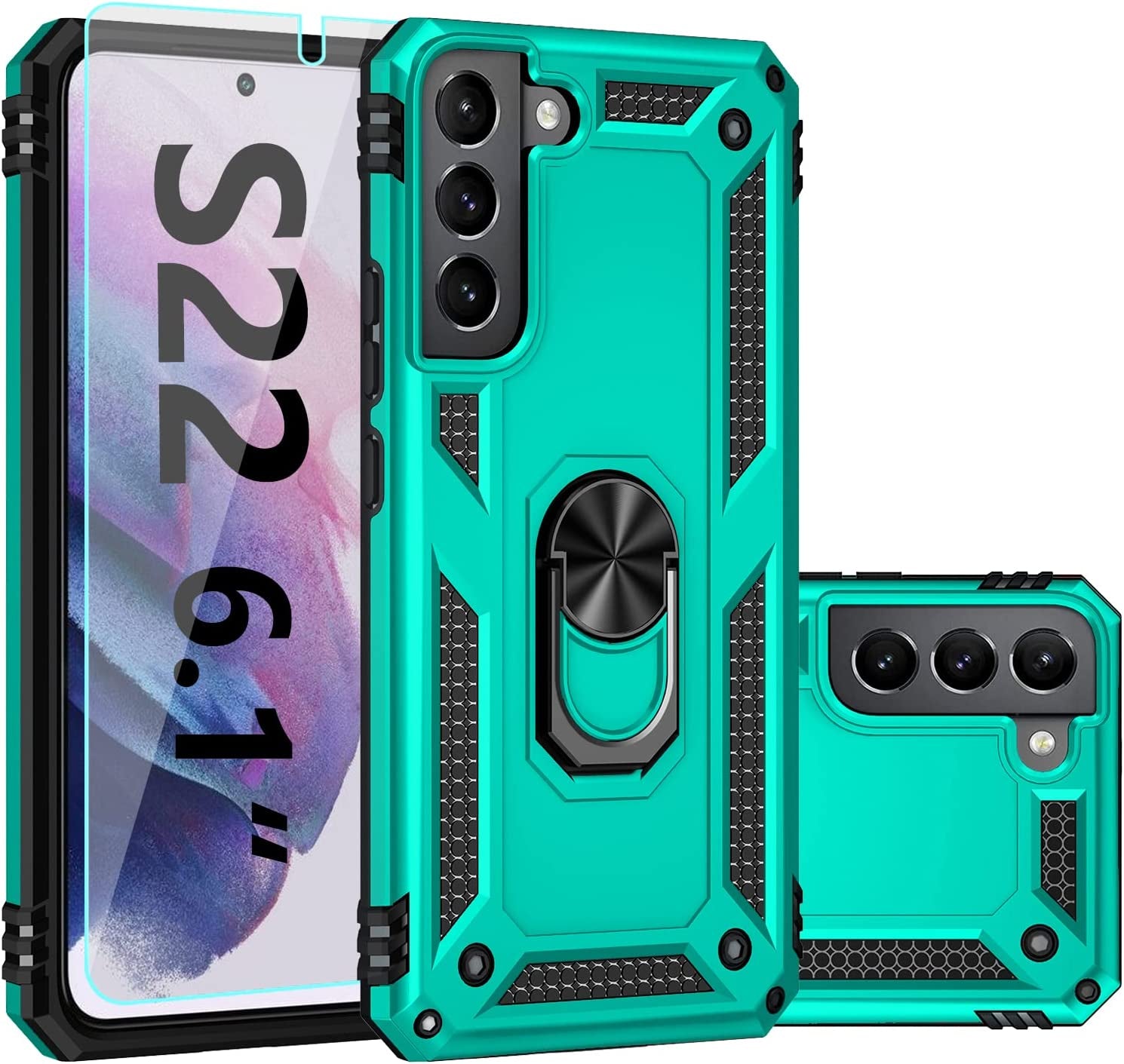 SKTGSLAMY for Samsung Galaxy S22 Case,Galaxy S22 Case,With Screen Protector,[Military Grade] 16Ft. Drop Tested Cover with Magnetic Kickstand Car Mount Protective Case for Samsung S22 5G (Black)  SKTGSLAMY Mint  