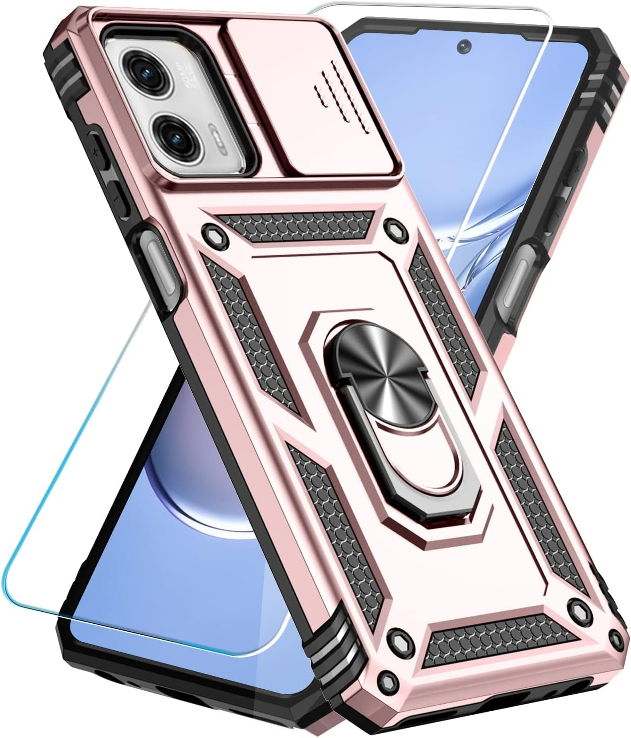 Sunstory for Motorola Moto G Power 5G 2023 Case with Tempered Glass Screen Protector & Slide Camera Cover & Kickstand, [Military-Grade] Phone Case for Moto G Power 5G 2023 (Gold)  SunStory Rose Gold  