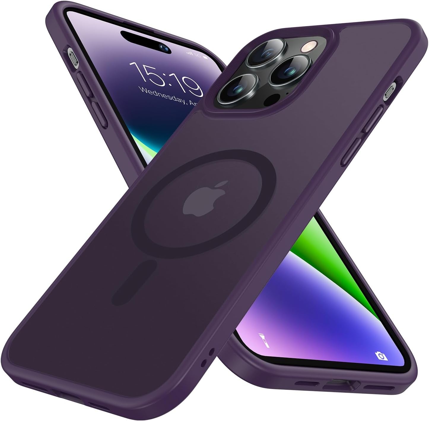 Mgnaooi Magnetic Case for Iphone 14 Pro Case [Mil-Grade Drop Tested & Compatible with Magsafe] Translucent Matte Back with Aluminum Alloy Keys, Shockproof 14 Pro Phone Case 6.1 Inch, Blue  Mgnaooi Purple  