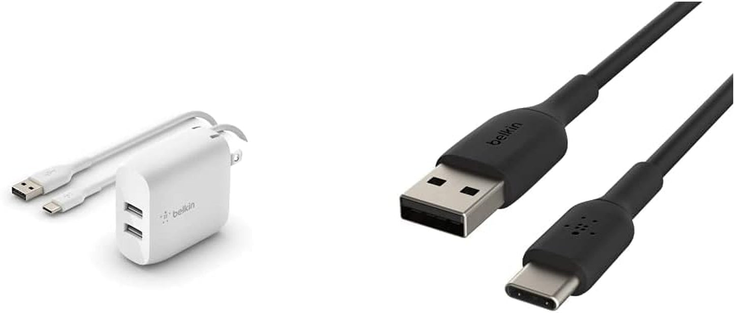 Belkin 24W Dual Port USB Wall Charger - Iphone Fast Charging - USB Charging Block for Power Bank, Iphone 14, Iphone13, Iphone 12, Iphone 11, Ipad Pro, Samsung & More, Iphone Cable Not Included  Belkin Includes USB-C Cable Charger + Cable, 1m 