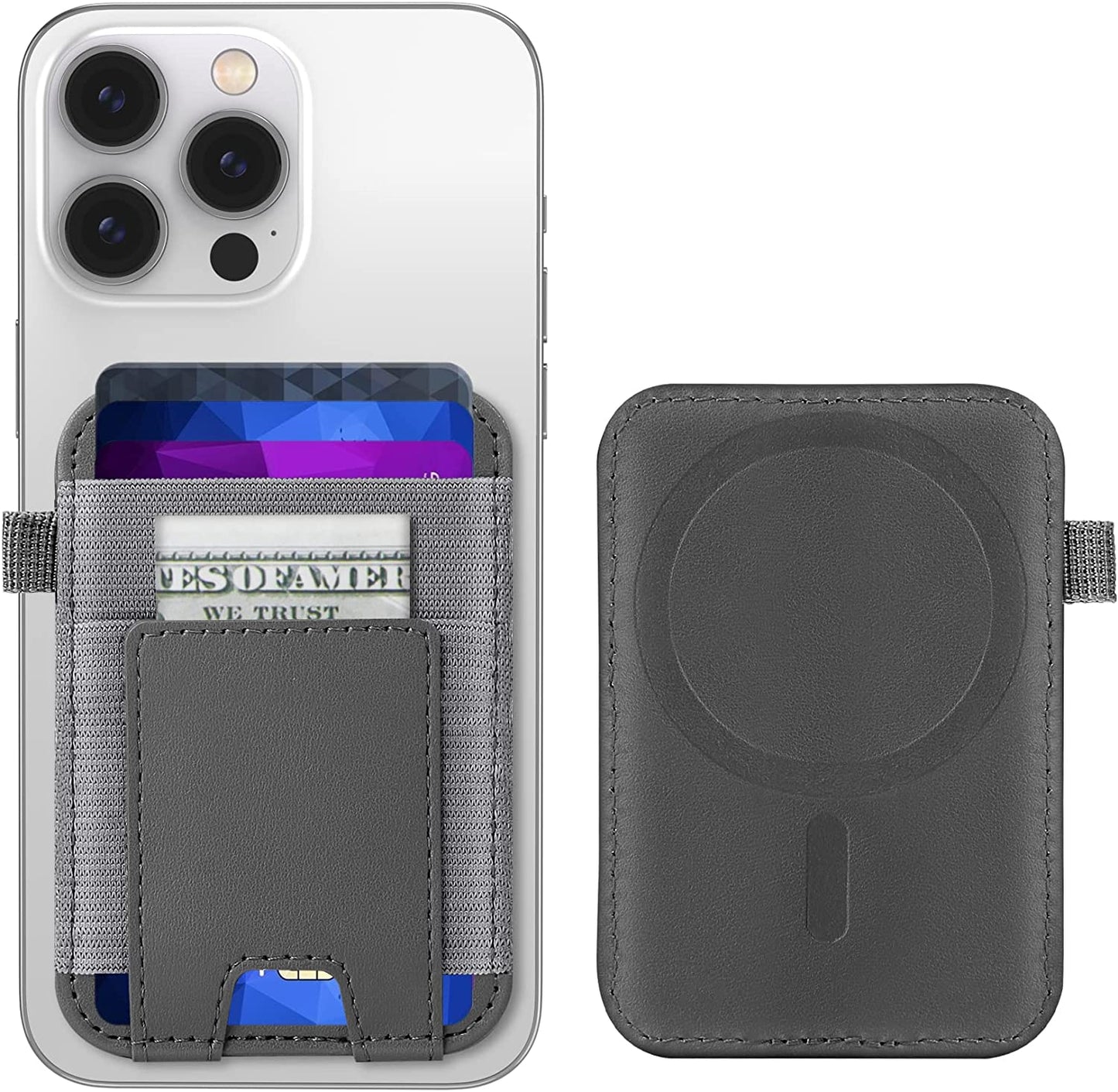 Magnetic Card Wallet Holder for Apple Magsafe, Magsafe Wallet for Iphone 14 Iphone 13 Iphone 12 Magsafe Leather Wallet, Magnetic Card Holder for Back of Iphone 14/13/ 12 Series, Fit 7 Cards, Black  ExtreLife Gray  