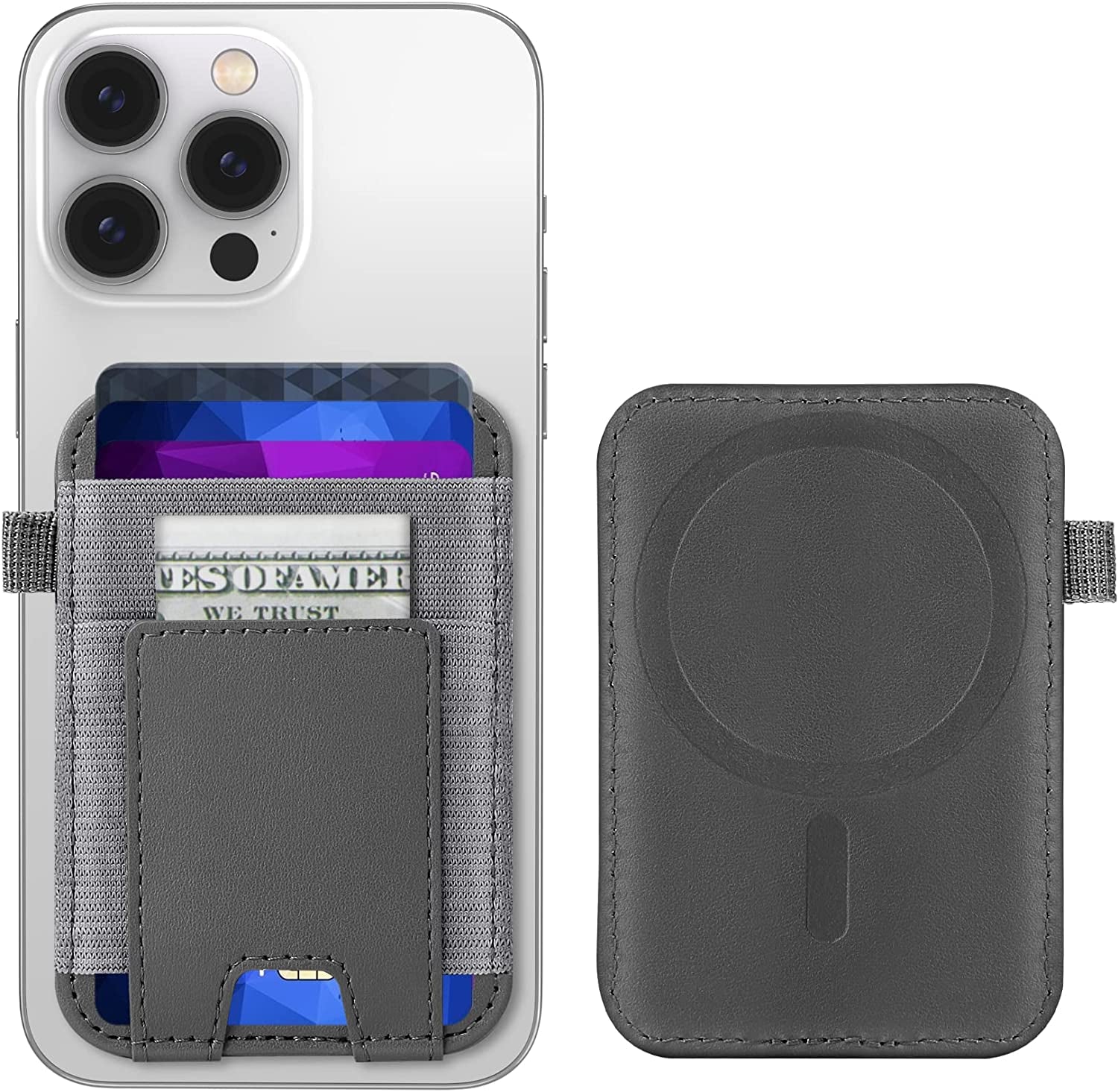 Magnetic Card Wallet Holder for Apple Magsafe, Magsafe Wallet for Iphone 14 Iphone 13 Iphone 12 Magsafe Leather Wallet, Magnetic Card Holder for Back of Iphone 14/13/ 12 Series, Fit 7 Cards, Black  ExtreLife Gray  