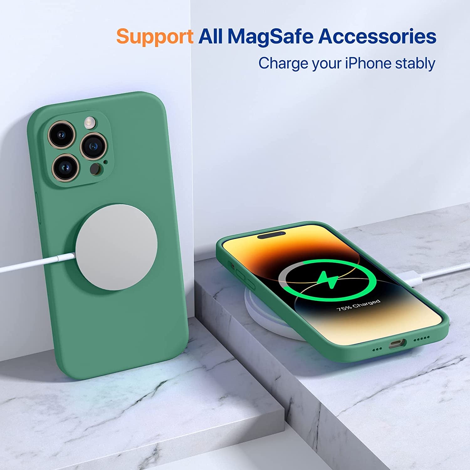 Miracase Designed for Iphone 14 Pro Case with Screen Protector, [Upgraded Camera Protection], Shockproof Liquid Silicone Rubber Phone Case Cover for 14 Pro 6.1 Inch (Alpine Green)  Miracase   