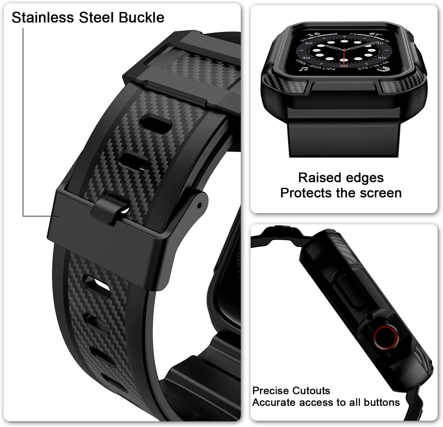 OROBAY Compatible with Apple Watch Band 45Mm 44Mm 42Mm with Case, Shockproof Rugged Band Strap for Iwatch SE SE2 Series 8/7/6/5/4/3/2/1 45Mm 44Mm 42Mm with Bumper Case Cover Men Women, Matte Black  OROBAY   