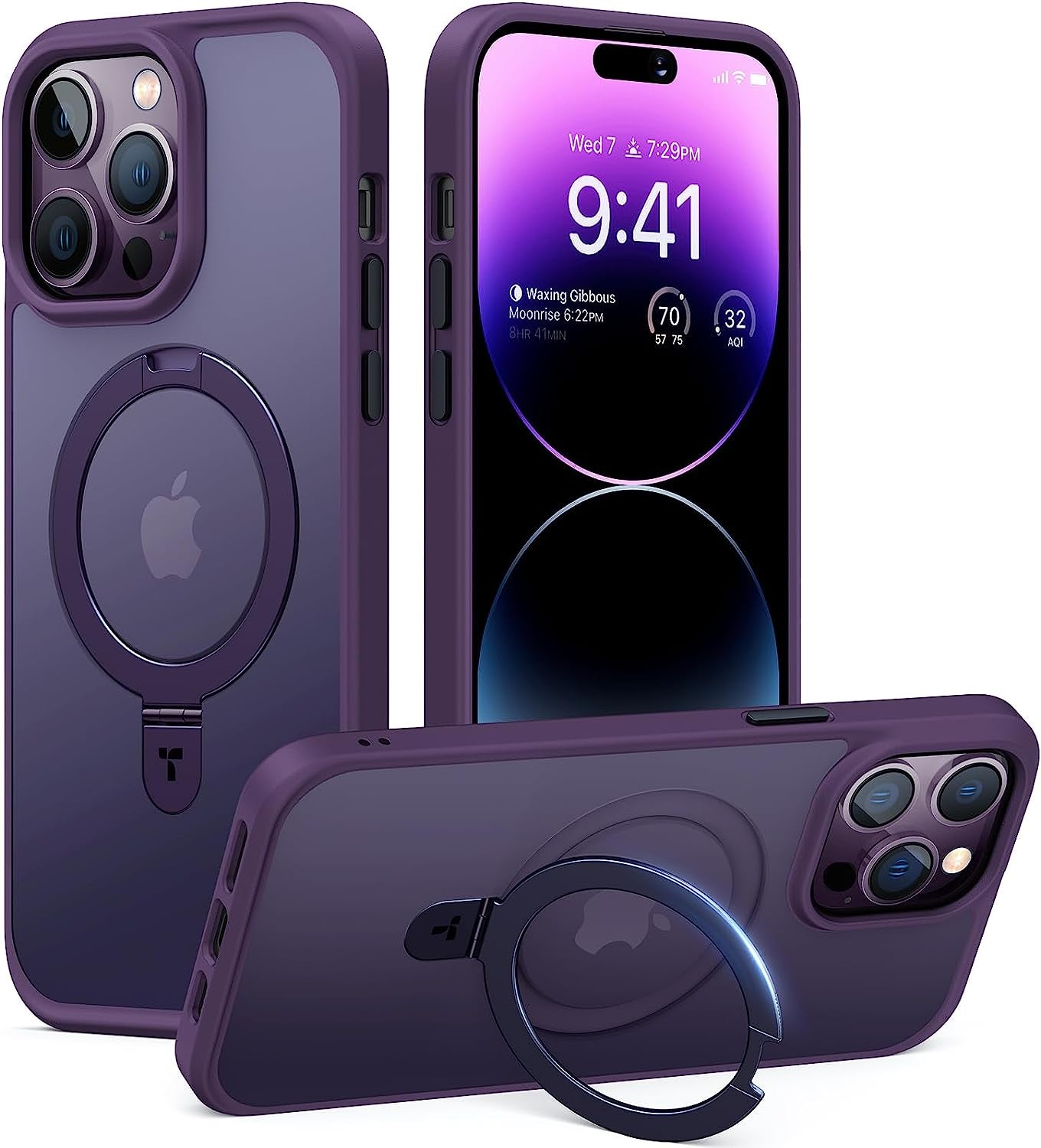TORRAS Magnetic Shockproof for Iphone 14 Pro Case with Hidden Stand, [Exceed 3X Mil-Grade Drop Protection][Compatible with Magsafe] Slim Fit yet Protective Phone Grip Cover 6.1 Inch, Deep Purple  TORRAS   