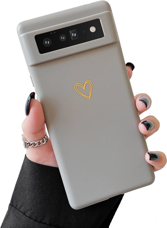 DEFBSC Case for Google Pixel 6 Pro Case, Fashion Cute Love-Heart Shape Silicone Case Shockproof Soft TPU Back Cover Protective Case with Heart Pattern for Google Pixel 6 Pro - Gray  DEFBSC   