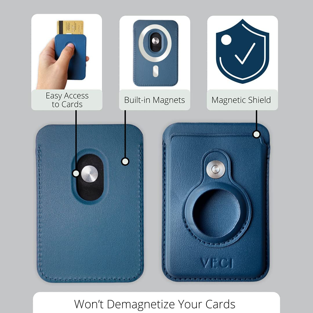 VECI Magsafe Compatible Wallet with Airtag Pocket - Wallet/Card Case Compatible with Magsafe Devices - Iphone 13 Pro Max/13 Pro/13/13 Mini, Iphone 12/12 Pro/12 Max/12 Mini (PU Leather, Blue)  VECI   