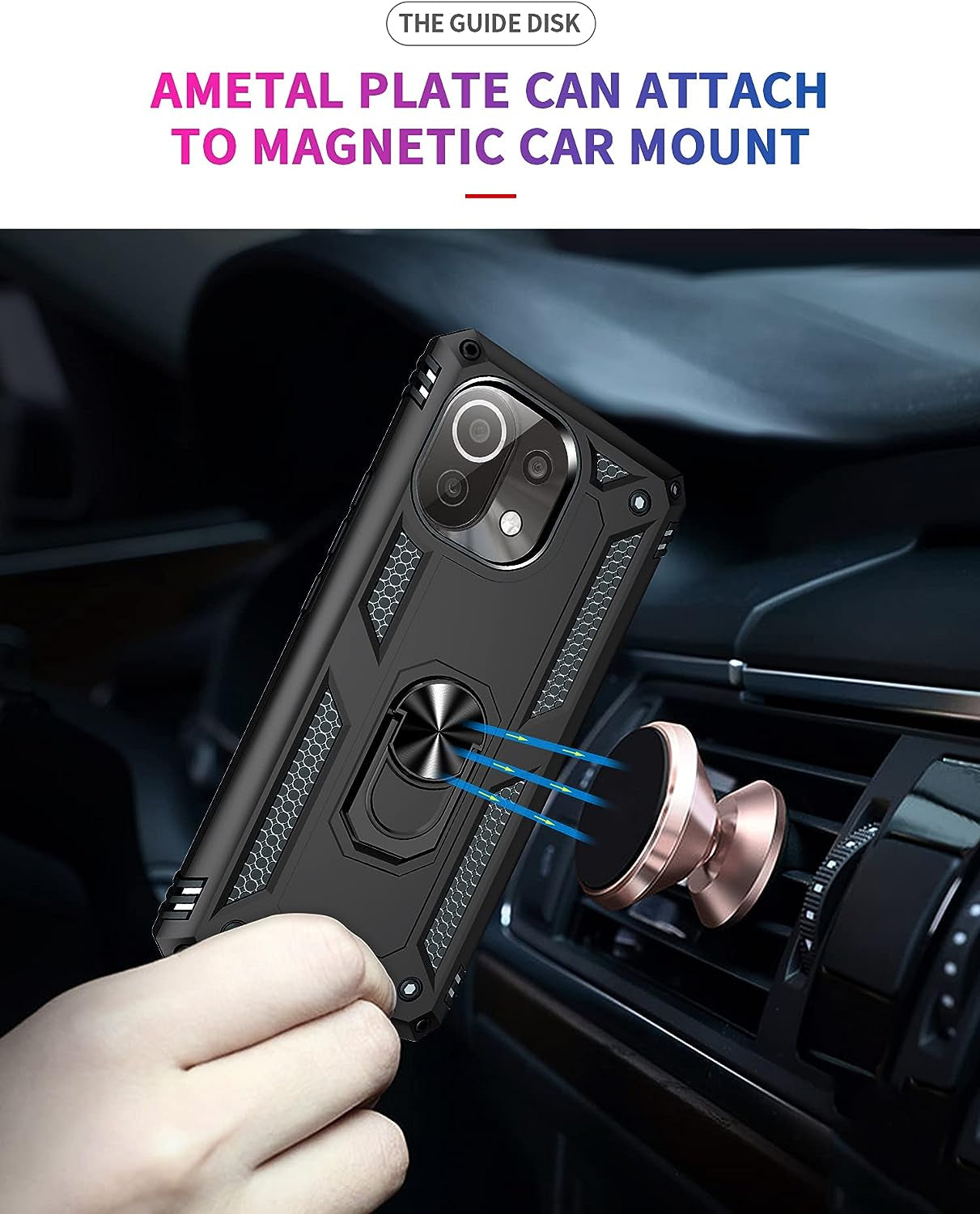 For Xiaomi Mi 11 Lite Case with Screen Protctor,Mi 11 Lite 5G Phone Case,Military-Grade Protective Dual Layer Heavy Duty with Kickstand Car Mout Magnetic Cover for Xiaomi Mi 11 Lite(Mi11 Lite, Black)  Generic   