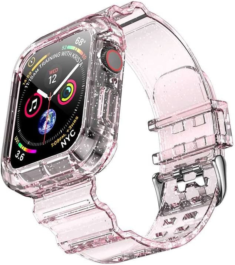 Clear Watch Band for Apple Watch 38Mm 40Mm 41Mm Transparent Crystal Bumper Case Band Compatible with Apple Watch Series 8 SE 7 6 5 4 3 2 1 (Black 38/40/41Mm)  NotoCity GlitterPink 42/44/45mm 