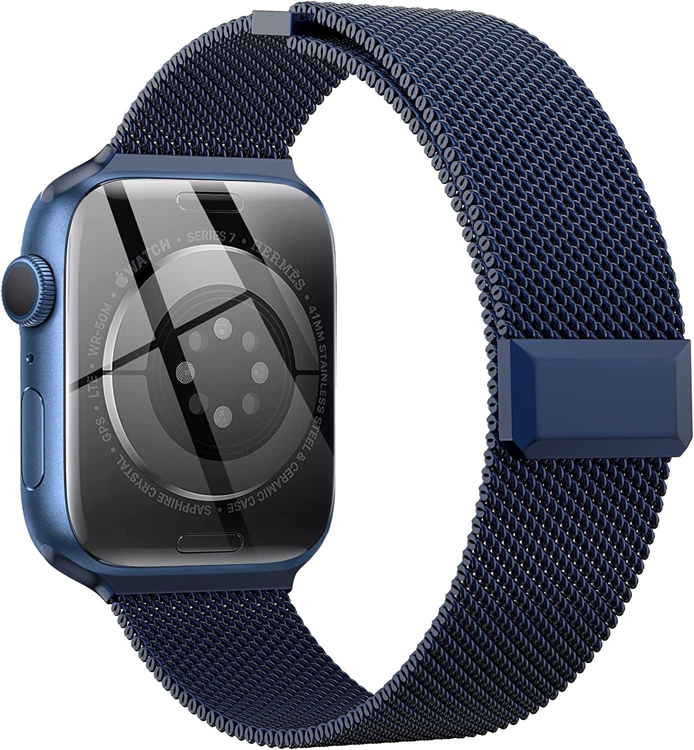 EPULY Compatible with Apple Watch Band 42Mm 44Mm 45Mm 49Mm 38Mm 40Mm 41Mm,Stainless Steel Mesh Loop Magnetic Clasp Bands for Iwatch Ultra Series 8 SE 7 6 5 4 3 2 1 Women Men  EPULY Blue 41mm/40mm/38mm 