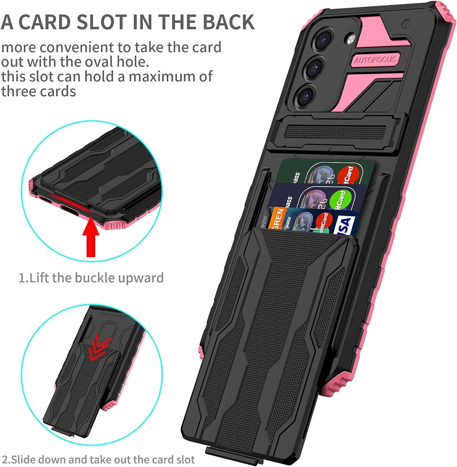 Asuwish Phone Case for Samsung Galaxy S21 plus Glaxay S21+ 5G with Tempered Glass Screen Protector Cover and Card Holder Stand Cell Accessories Gaxaly S21+5G S21Plus 21S + S 21 21+ G5 Women Men Pink  Asuwish   