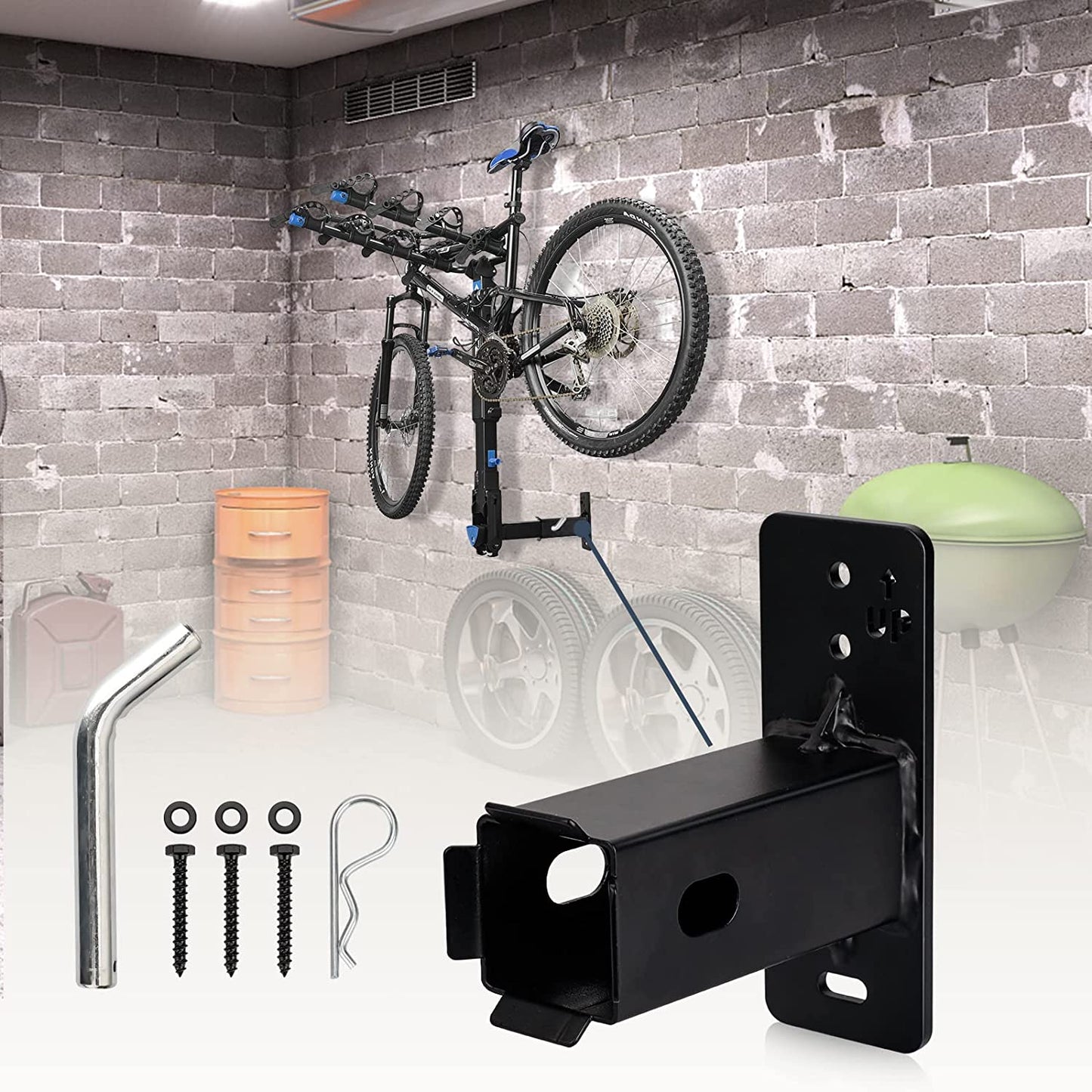 2 Inch Hitch Mount Bike Rack Wall Mount, Garage Bike Storage, Cargo Carrier Hanging Garage Organizer, Easy to Load Secure & Sturdy Wall Mount Hitch Receiver  XBA   