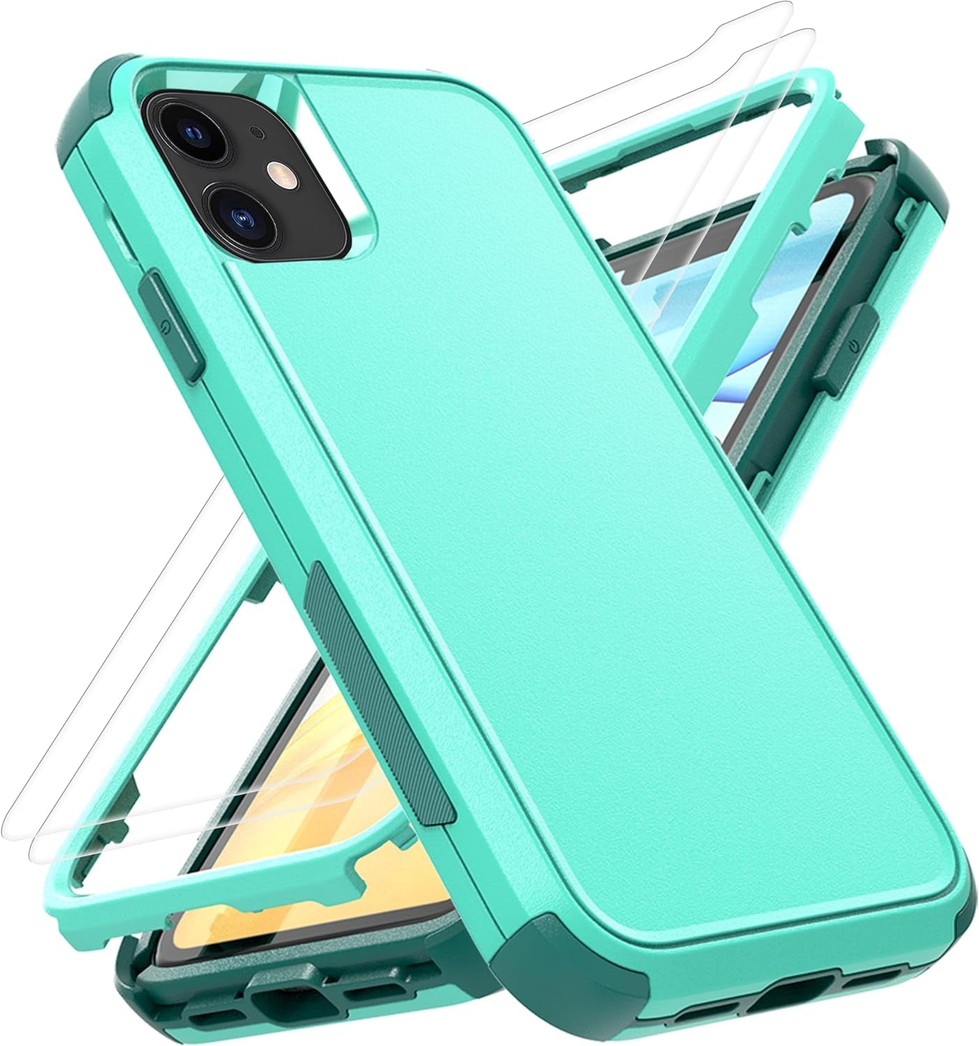 Ymhxcy for Iphone 11 Case Shockproof Dropproof Dust-Proof Drop Proof 3-Layer Durable Phone Case Heavy Duty Protection Phone Case Cover for Apple Iphone 11 6.1“ Aqua Blue and Lime Green  YmhxcY Us-Xsf-Blue/Green  