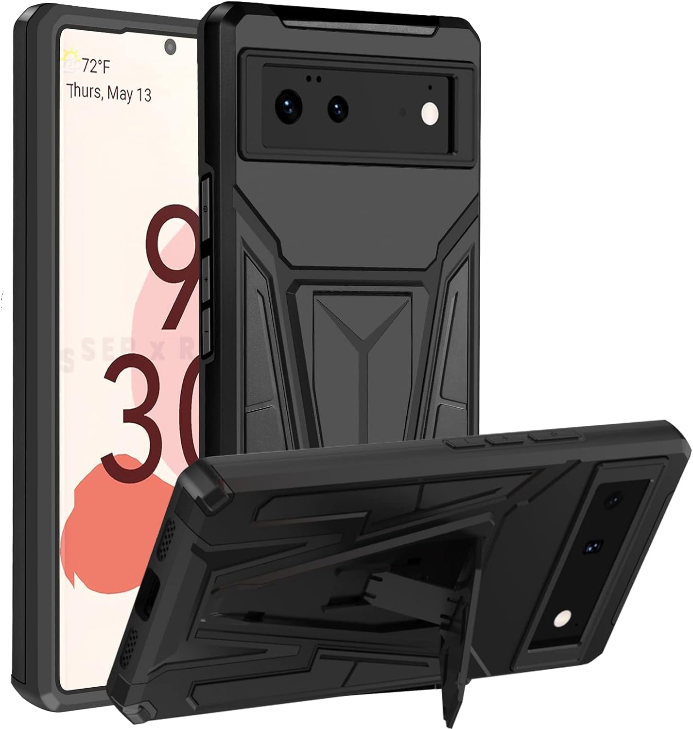 Aicase Compatible with Google Pixel 6 Case (2021) Kickstand with Car Magnetic Heavy Duty Military Grade Protection Shockproof Protective Cover for Google Pixel 6  AICase Black Stand  