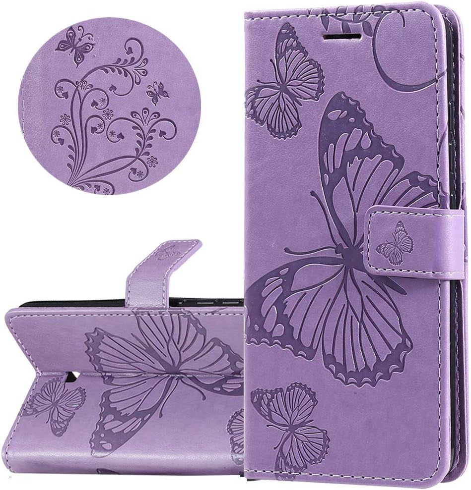 ISADENSER LG V40 Thinq Flip Case LG V40 Thinq Wallet Case LG V40 Case Butterfly [Business Embossing] [Kickstand Flip] [Card Slot] [Magnetic Clasp] Flip Phone Case for LG V40 Purple Butterfly KT  LEMAXELERS   
