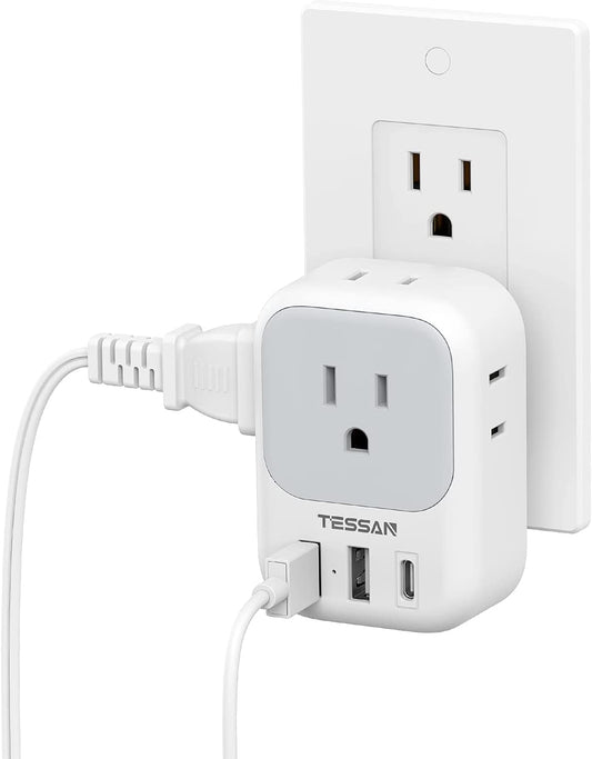 Wall Charger, USB Plug Adapter Outlet Extender, TESSAN 3 USB Ports(1 USB C Port), Multi Charging Station for Cruise, Bathroom, Office, Dorm Essentials  TESSAN   