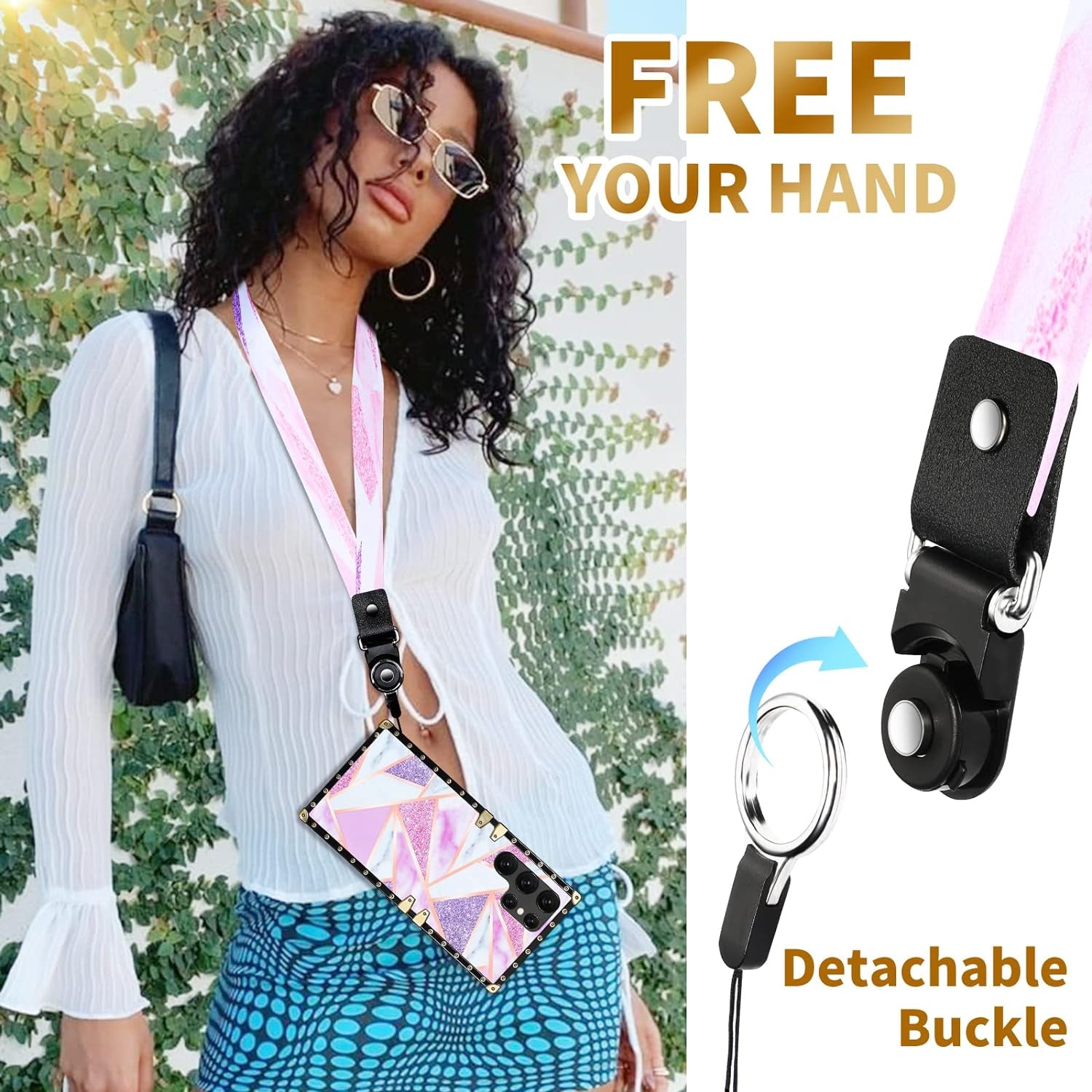 Loheckle for Samsung Galaxy S22 Ultra Case for Women Girls with Ring Stand Holder and Lanyard, Marble Camo Retro Luxury Glamour Cute Square Edges Phone Cover for S22 Ultra  JianKeJi   