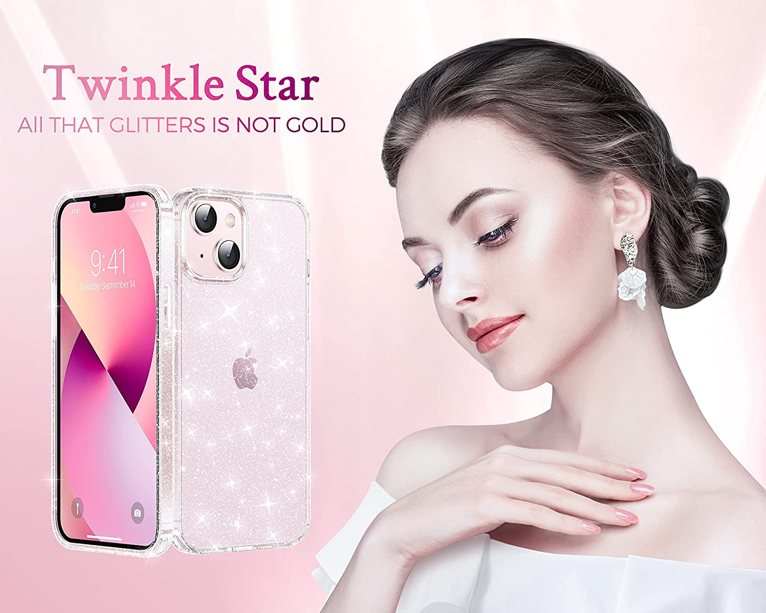 CASEKOO Crystal Clear for Iphone 14 Case & Iphone 13 Case, [Not Yellowing] [Military Grade Drop Protection] Shockproof Protective Phone Case 6.1 Inch 2022 Clear Glitter  CASEKOO   