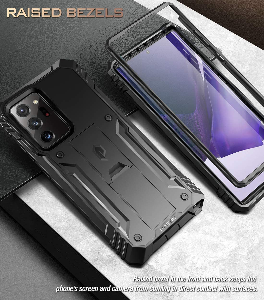 Poetic Revolution Series for Samsung Galaxy Note 20 Ultra Case, Full-Body Rugged Dual-Layer Shockproof Protective Cover with Kickstand, without Built-In-Screen Protector, Black  Poetic   