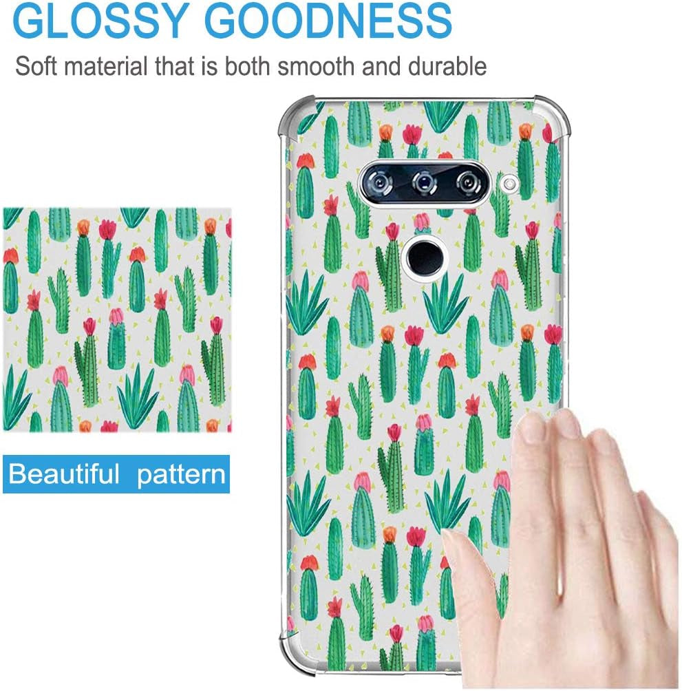 Gufuwo Flowers Clear Slim Designed for LG V40 Thinq Case,For LG V40 Case, Shock-Absorption Floral Flexible Soft TPU Protective Case Cover for LG V40 Thinq (Cactus)  Gufuwo   