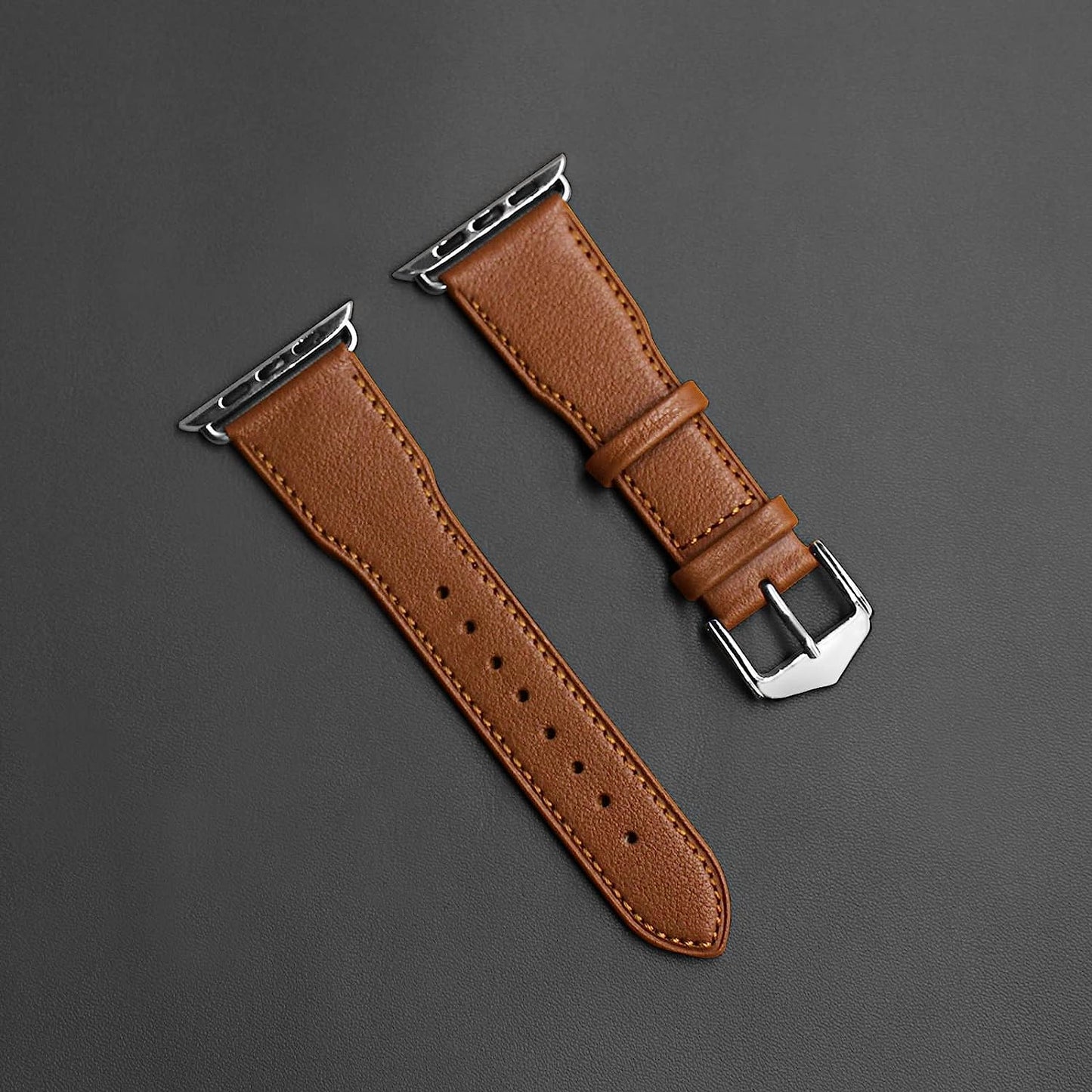 Genuine Leather Watch Bands Compatible with Apple Watch 42Mm 44Mm 45Mm for Men Women Straps Wristband for Iwatch SE & Series 7 6 5 4 3 2 1 Brown Band+Silver Adapter  N-Hocezyg   