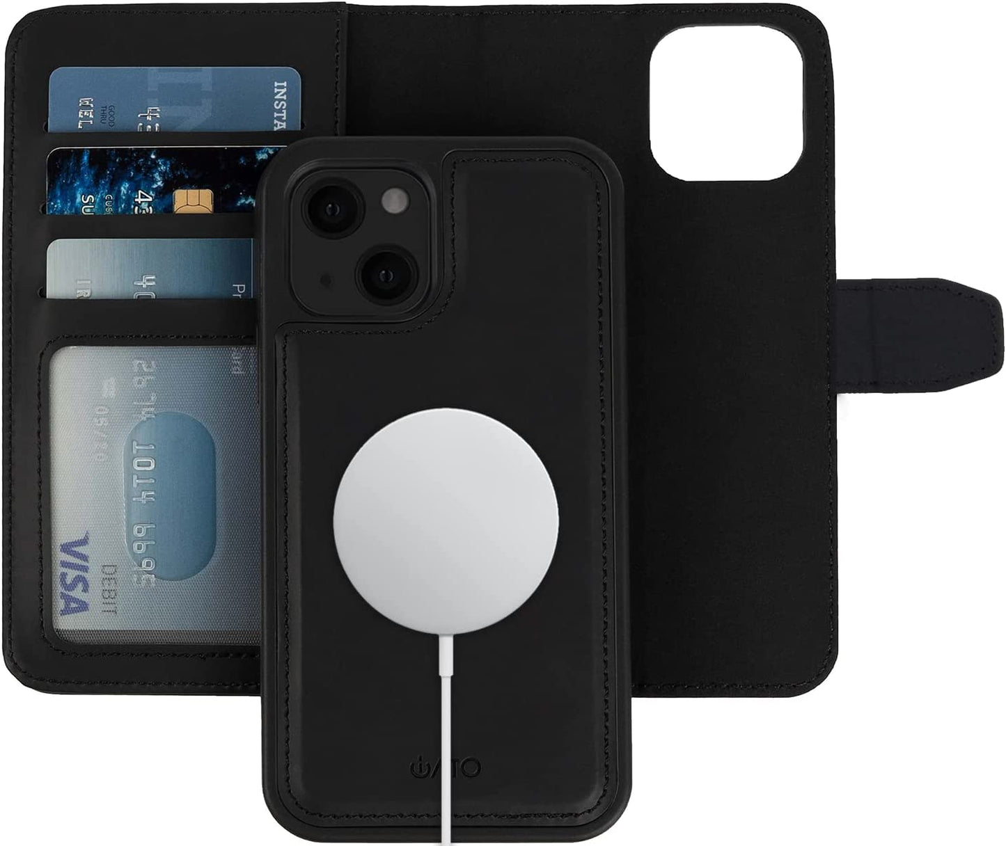 Iato Iphone 13 Pro Max Wallet Case. Magsafe Compatible Detachable PU Leather Folio Cover. Landscape Stand & RFID Card Protective Flip Removable Accessory for Iphone 13 Pro Max (2021) 6.7-Inch [Blue]  iATO Black PU Leather - 13 mini For iPhone 13 mini (5.4") 