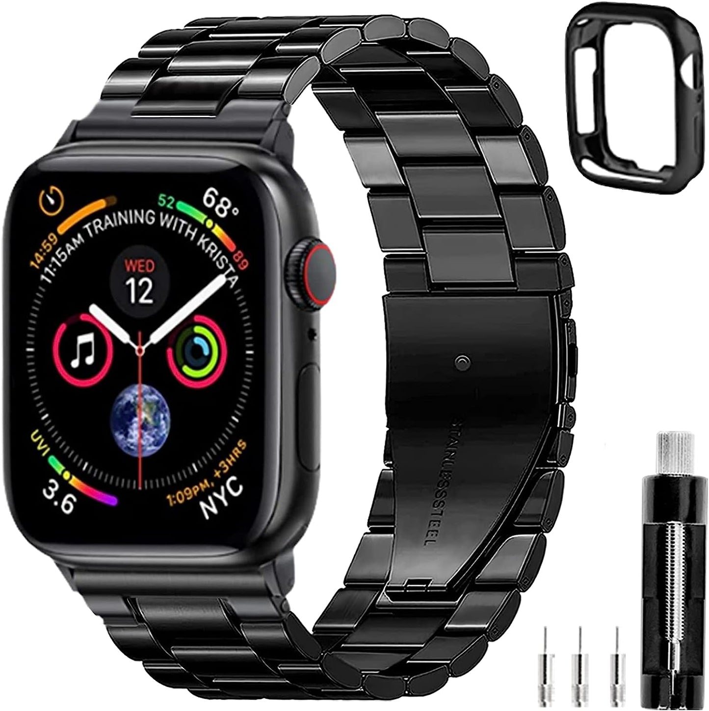 REASDEN Compatible with Apple Watch Band Iwatch Ultra Series 8/7/6/5/4/3/2/1/SE, 38/40/41/42/44/45/49Mm, Solid Stainless Steel Band Metal Business Band Man Women  REASDEN Black 49mm 