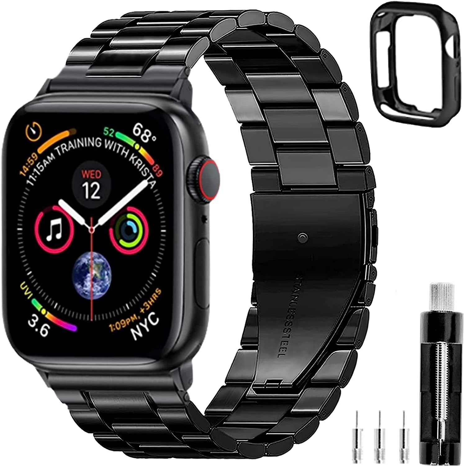 REASDEN Compatible with Apple Watch Band Iwatch Ultra Series 8/7/6/5/4/3/2/1/SE, 38/40/41/42/44/45/49Mm, Solid Stainless Steel Band Metal Business Band Man Women  REASDEN Black 42/44/45mm 