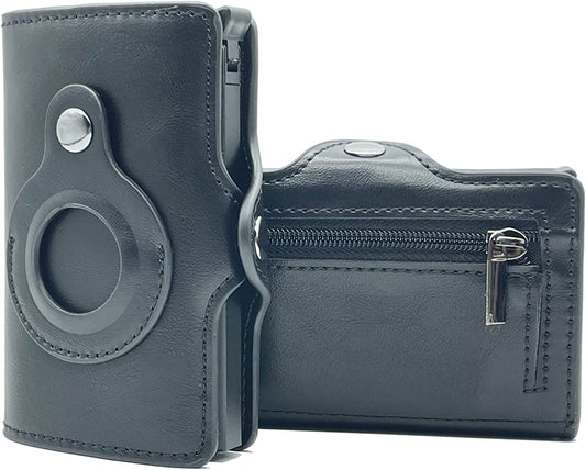 Honsheng Air Tag Holder Wallet Carbon Fiber Leather Credit Card Bills Coins Minimalist RFID Blocking Pop up Wallet Holder for Men Women Birthday Gifts (Black(Crazy Horse))  Honsheng   