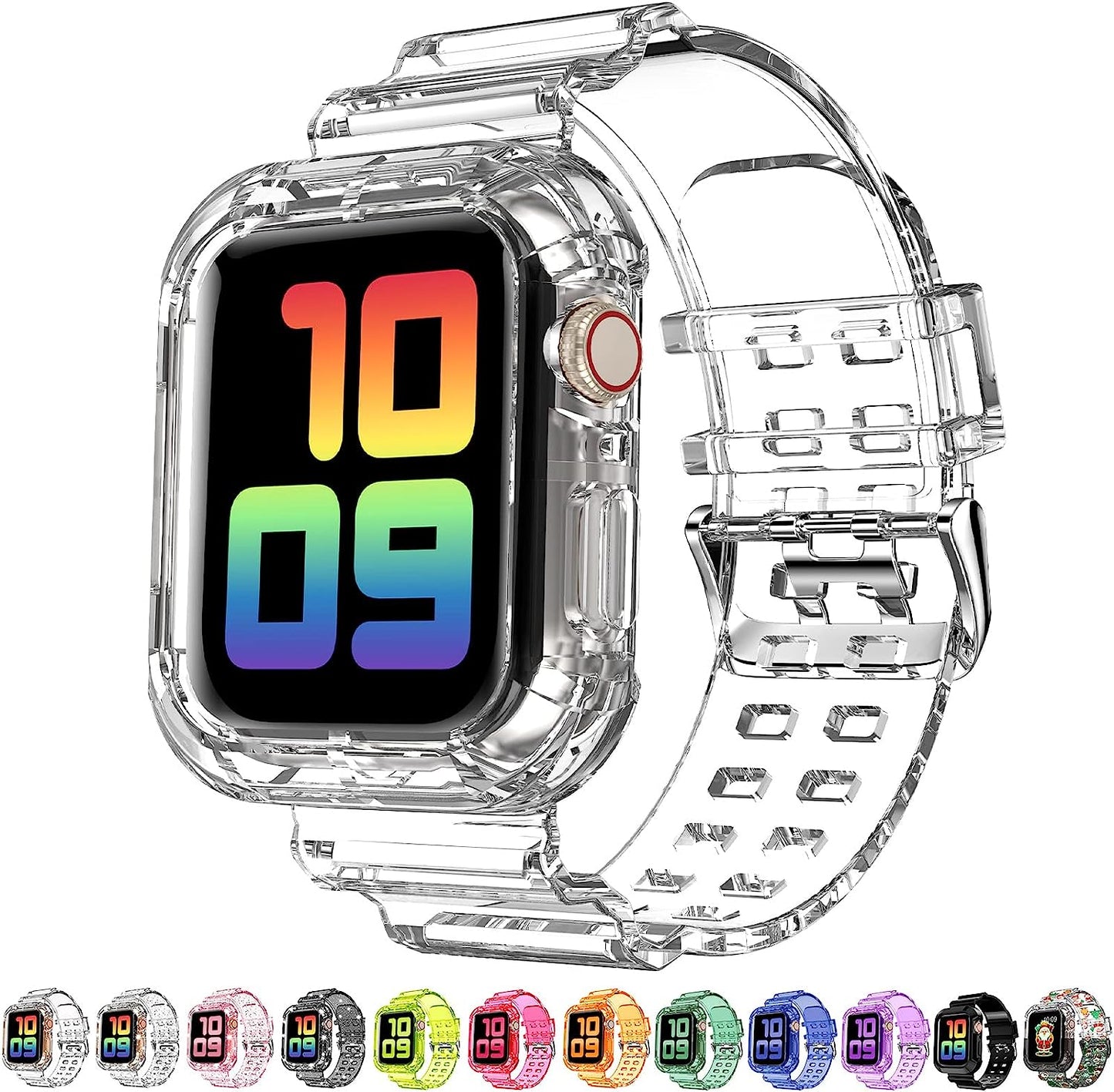 DABAOZA Compatible for Clear Apple Watch Band 38Mm 40Mm 41Mm 42Mm 44Mm 45Mm with Case, Women Girl Glitter Clear Bling Crystal Sport Strap and Bumper for Iwatch Band Ultra SE Series 8/7/6/5/4/3/2/1  DABAOZA Clear 45mm/44mm/42mm 