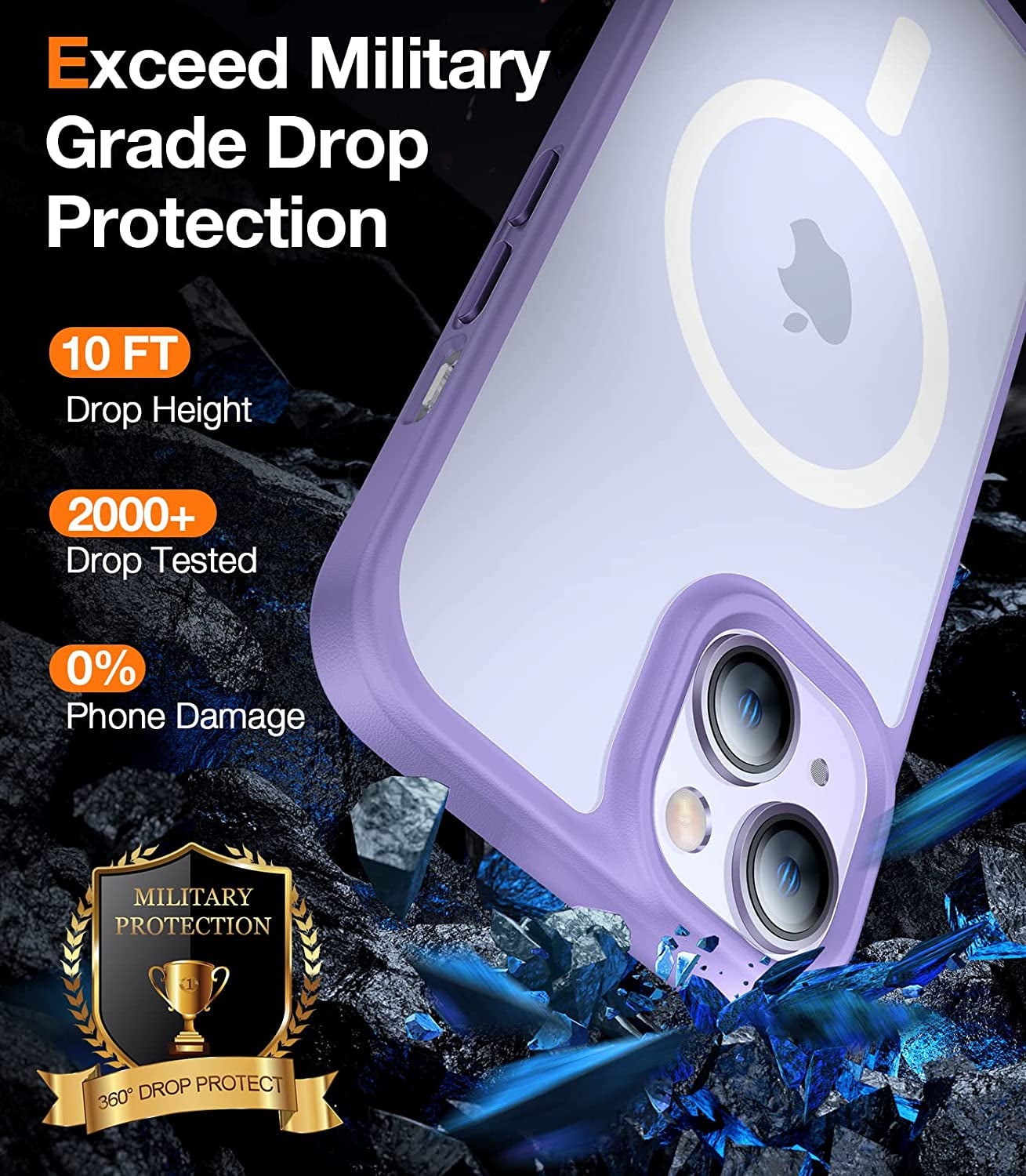TORRAS Magnetic Designed for Iphone 14 plus Case, [10FT Military Grade Drop Tested] [Compatible with Magsafe] Slim Protective Translucent Matte Phone Case for Iphone 14 Plus, 6.7Inch,Purple  TORRAS   