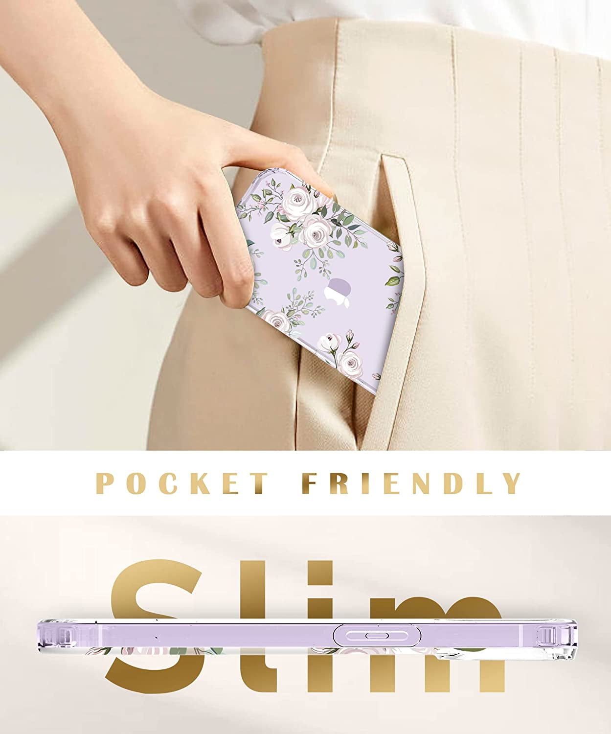 MIODIK Compatible with Iphone 14 Case with Screen Protector + Camera Lens Protector, [Anti-Yellow] Clear Floral Phone Case, Protective Shockproof Cover for Women Girls 6.1 Inch - Camellia/Ivory  MIODIK   