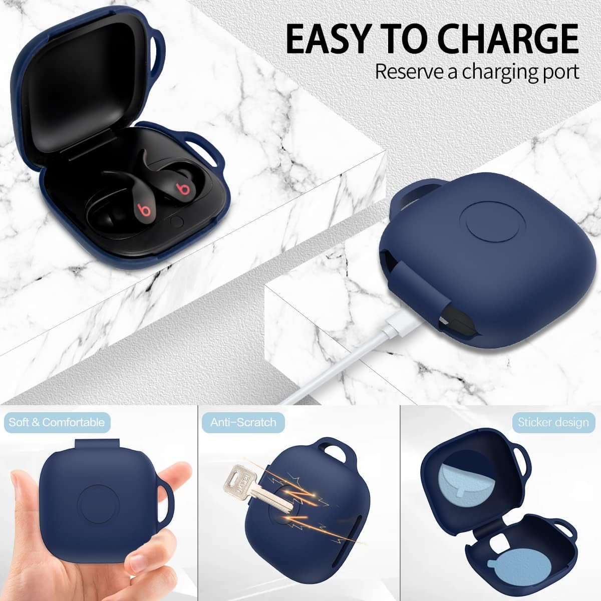 WQNIDE Case Cover for Beats Fit Pro Case 2021 New Earbuds, [5 in 1] Accessory Kit Silicone Protective Skin Sleeve for Beats Fit Pro 2021 Case with Keychain/Anti-Lost Strap/Ring/Brush (Blue)  WQNIDE   