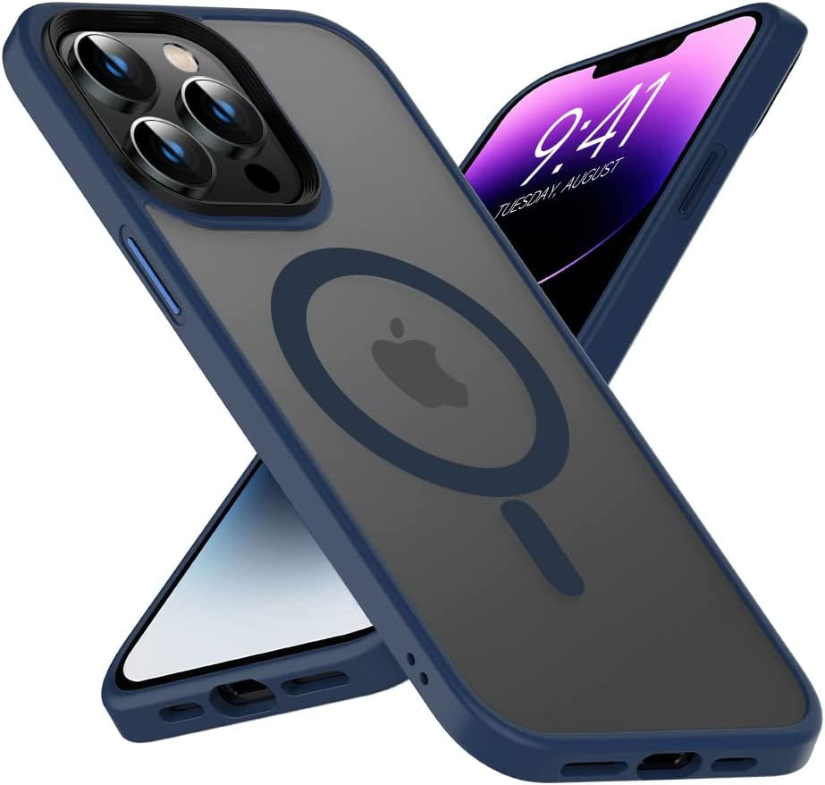 Mgnaooi Magnetic Case for Iphone 14 Pro Case [Mil-Grade Drop Tested & Compatible with Magsafe] Translucent Matte Back with Aluminum Alloy Keys, Shockproof 14 Pro Phone Case 6.1 Inch, Blue  Mgnaooi   