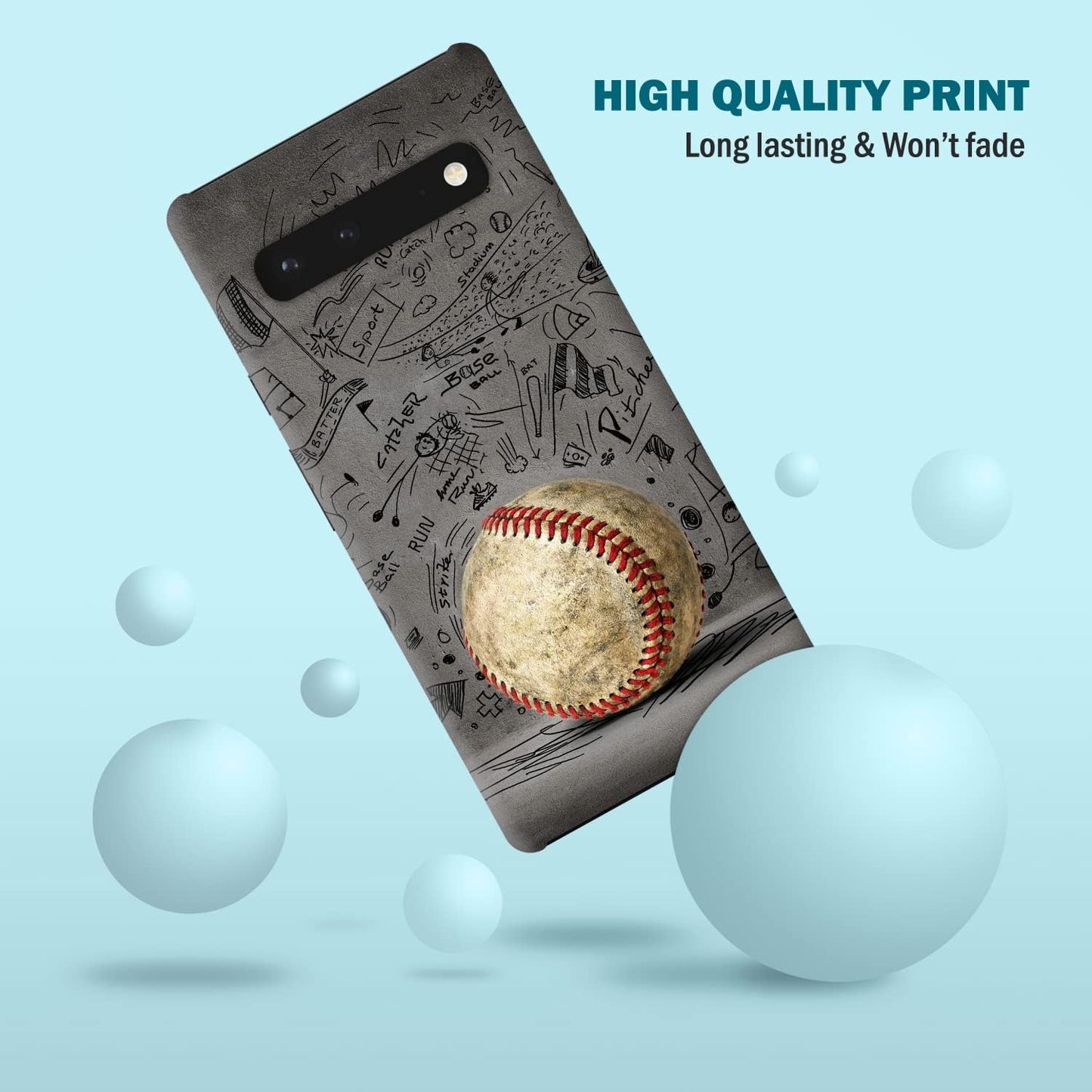 Glisten - Google Pixel 6 Case, Pixel 6 5G Case - Baseball Wall Art Design Printed Cute, Slim & Sleek Plastic Hard Snap on Protective Back Phone Case/Cover for Google Pixel 6 5G. [6.4"] White  Glisten   