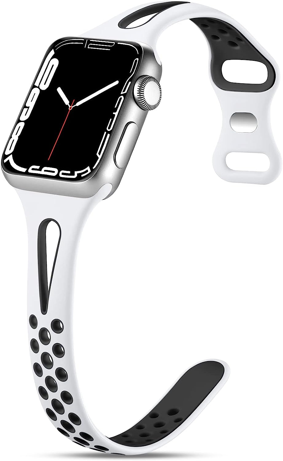 Getino Compatible with Apple Watch Band 40Mm 38Mm 41Mm 42M 44Mm 45Mm 49Mm for Women Men Iwatch SE Ultra Series 8 7 6 5 4 3 2 1, Stylish Durable Breathable Soft Silicone Slim Sport Replacement Bands  Getino Black/White 38mm/40mm/41mm 