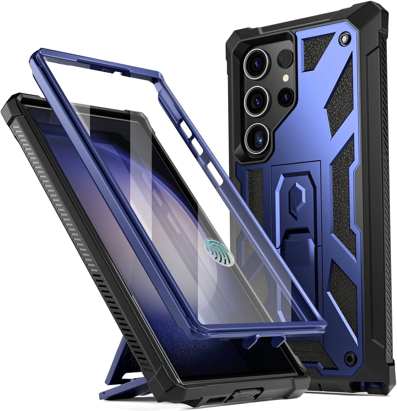 Poetic Spartan Case for Samsung Galaxy S23 Ultra 5G 6.8 Inch, Built-In Screen Protector Work with Fingerprint ID, Full Body Rugged Shockproof Protective Cover Case with Kickstand, Midnight Blue  Poetic   