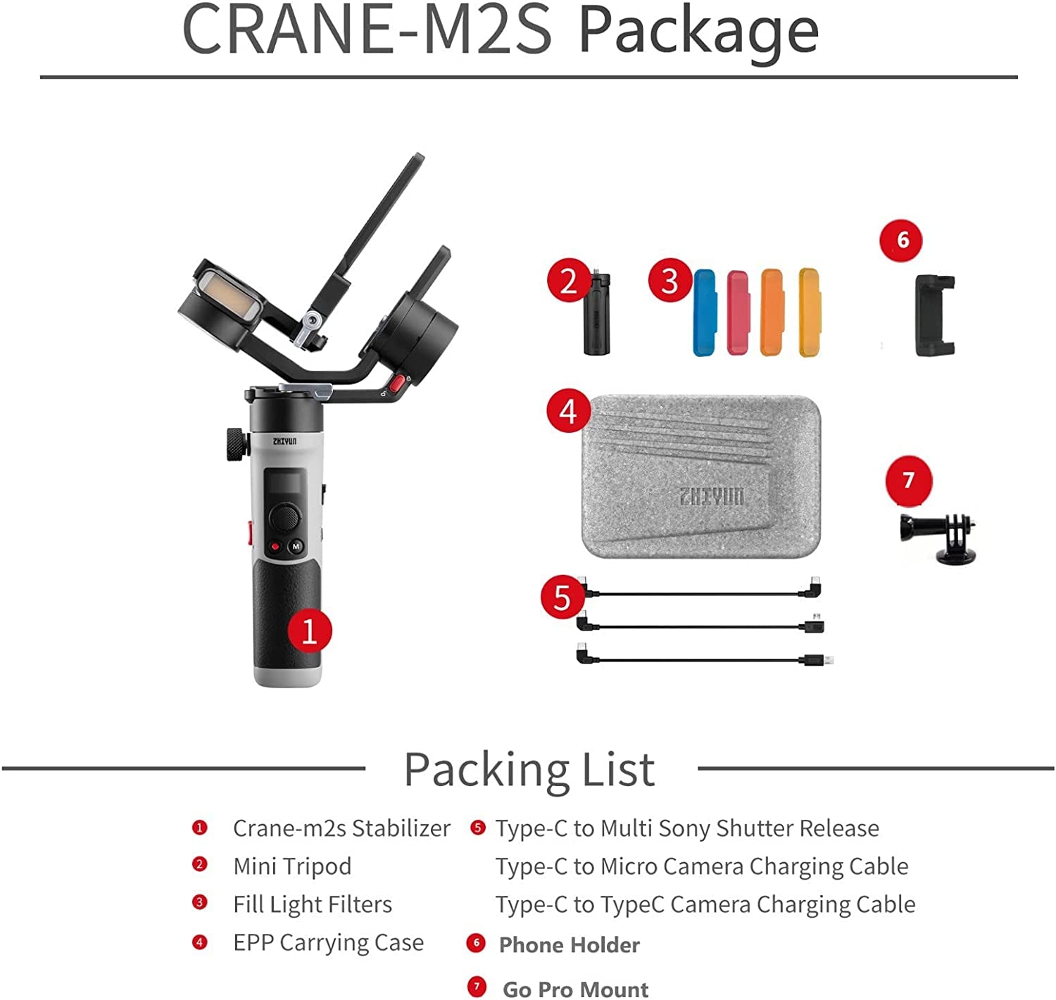 Zhiyun Crane M2S Gimbal W/Go Pro Mount + Phone Holder 3-Axis Stabilizer for Lightweight Mirrorless Dslr,Action Camera,Gopro Hero 10/9/7/6/5,Iphone 13 Pro Max 12/11 SE Smartphone Cell Phone Crane M2 S  Zhiyun   