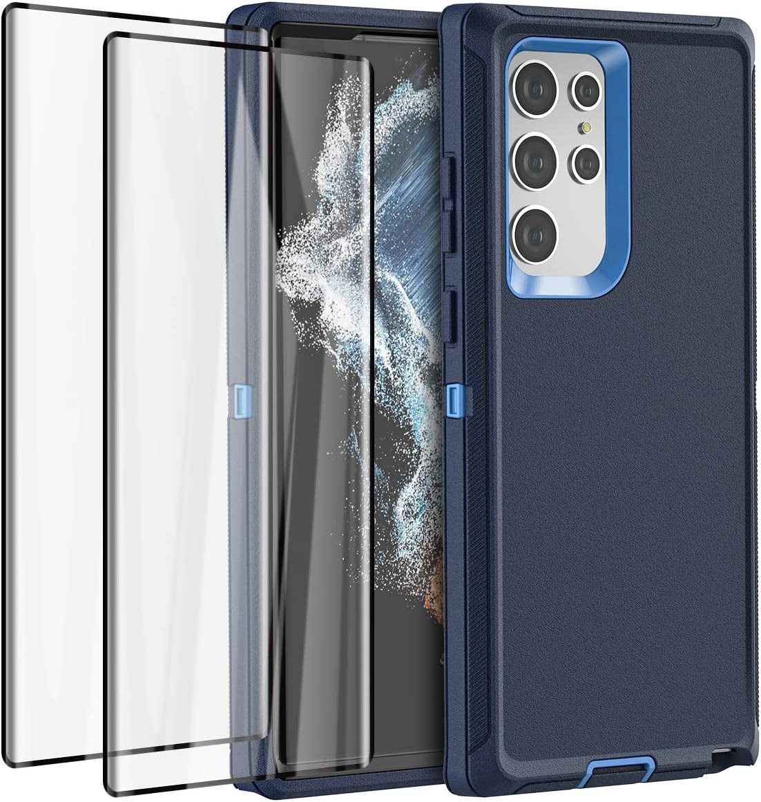 Aicase for Galaxy S22 Ultra Case with Screen Protector,Heavy Duty Drop Protection Full Body Rugged Shockproof/Dust Proof Military Protective Tough Durable Phone Cover for Samsung S22 Ultra 6.8“  AICase Navy With Screen Protector  