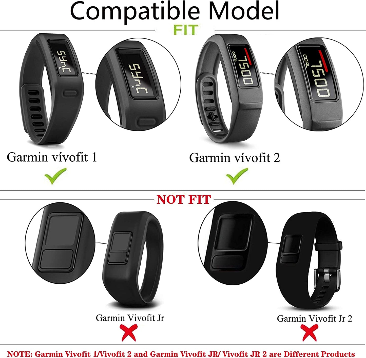 QGHXO Band for Garmin Vivofit 1 / Vivofit2, Soft Silicone Replacement Watch Band Strap for Garmin Vivofit 1 / Vivofit 2 Activity Tracker, Small, Large, Ten Colors  QGHXO   