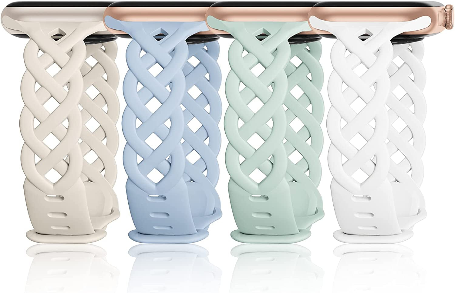 Slim Silicone Bands Compatible with Apple Watch Band 40Mm 38Mm 41Mm 42Mm 44Mm 45Mm 49Mm Women Breathable Braided Lace Thin Soft Sport Strap Replacement Wristbands for Iwatch SE Series 8 7 6 5 4 3 2 1  iWabcertoo Light Blue/Light Green/Starlight/White 38mm/40mm/41mm 