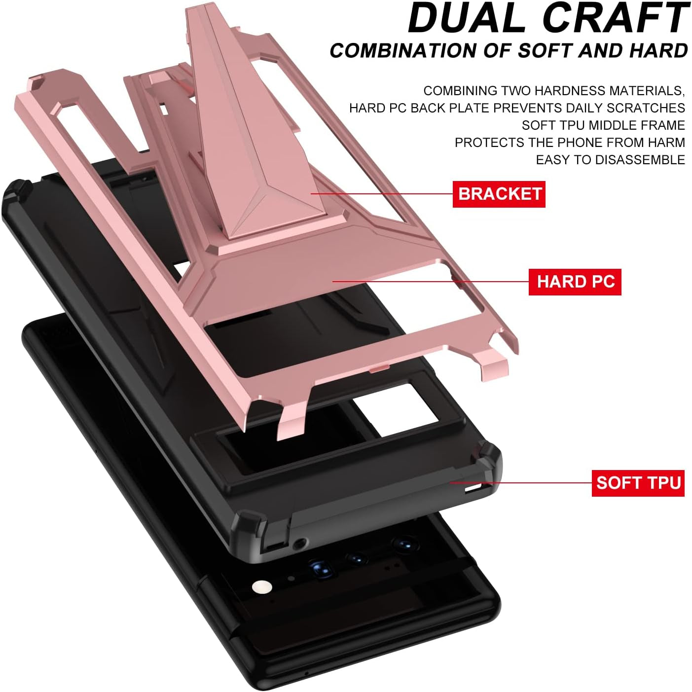 For Pixel 6 Pro Case with Tempered Glass Screen Protector [Support Fingerprint Unlocked] Military Grade Drop Tested Protective Cover with Built-In Magnetic Kickstand for Google Pixel 6 Pro Case -Pink  Leweizz   