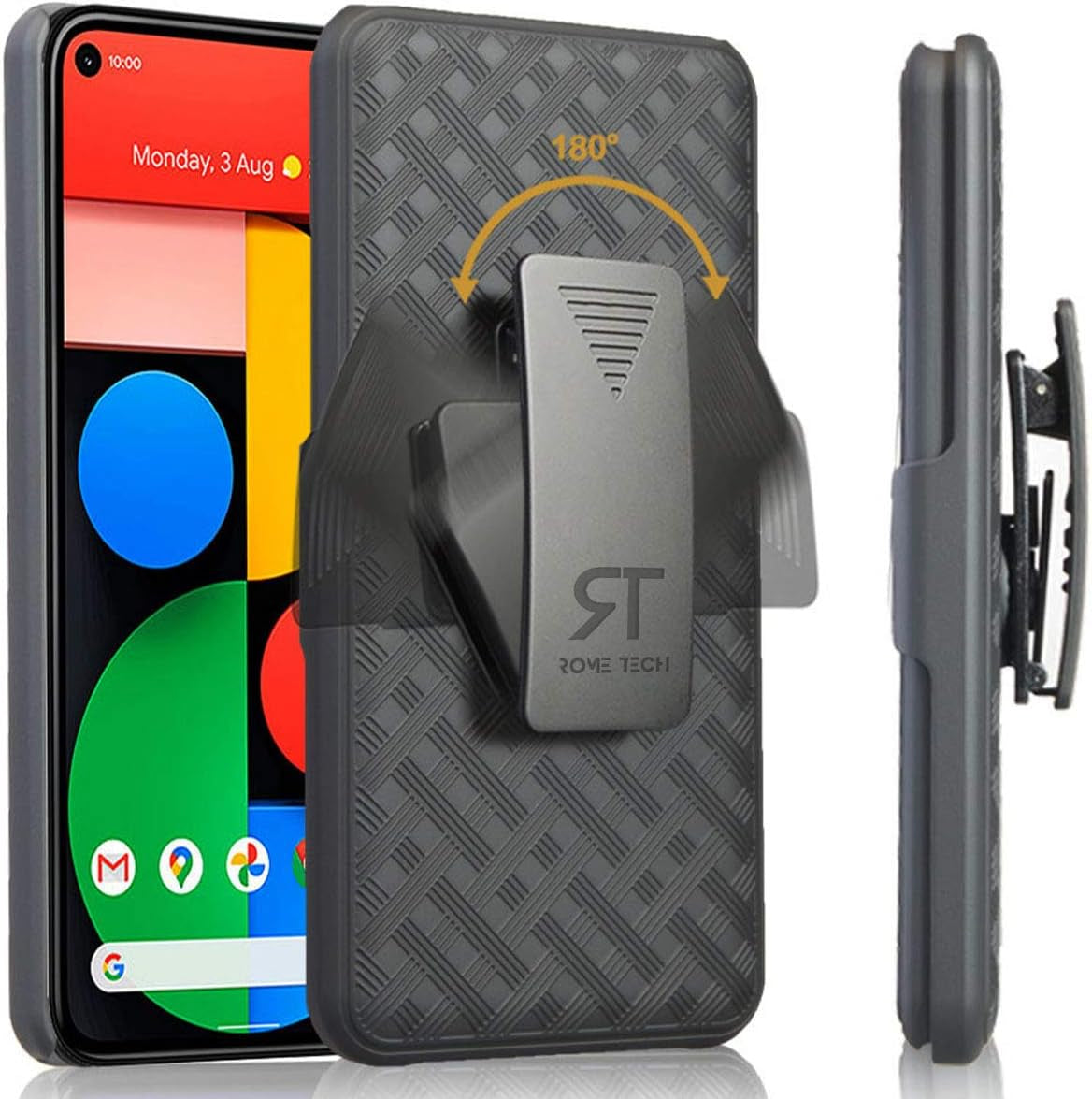 Rome Tech Holster Case with Belt Clip for Google Pixel 4A (2020) [NOT for 5G] - Slim Heavy Duty Shell Holster Combo - Rugged Phone Cover with Kickstand Compatible with Google Pixel 4A - Black  Rome Tech Pixel 4A 5G  