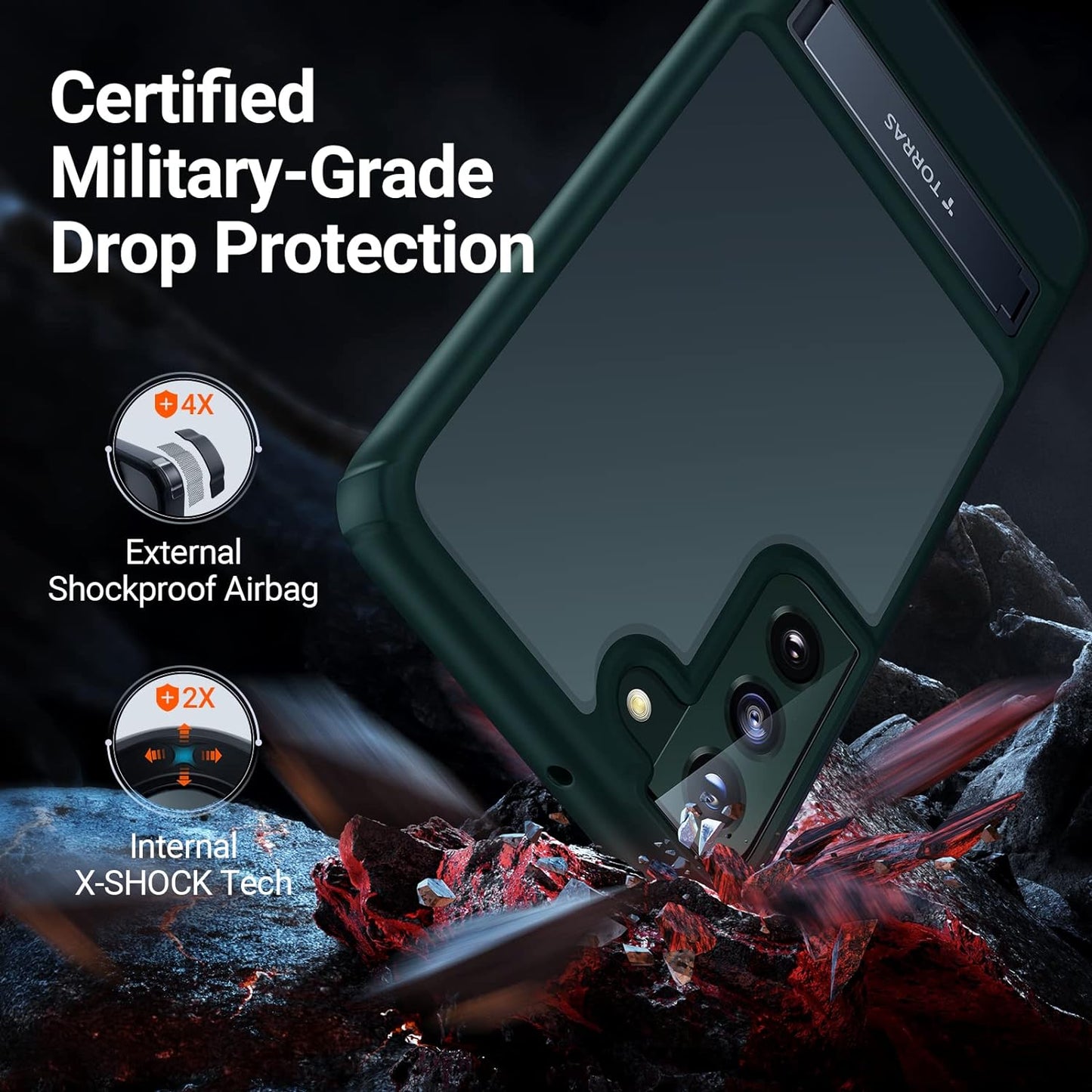 TORRAS Marsclimber for Samsung Galaxy S22+ plus Case, [Military Grade Drop Tested] [3 Stand Ways Metal Kickstand] Translucent Matte for Samsung S22 plus Case 5G, Classy Green  TORRAS   